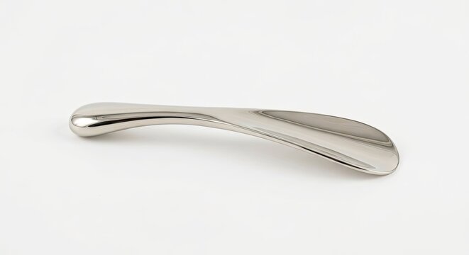 Elegant silver makeup spatula on white background.