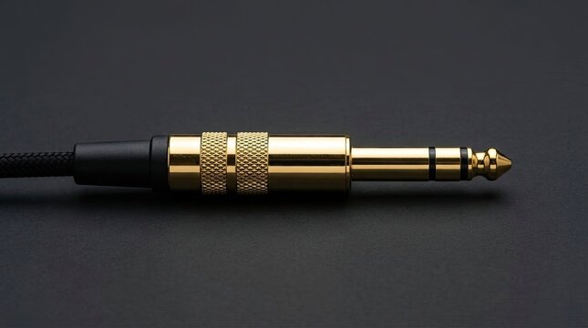 Gold-plated audio jack connector on black.