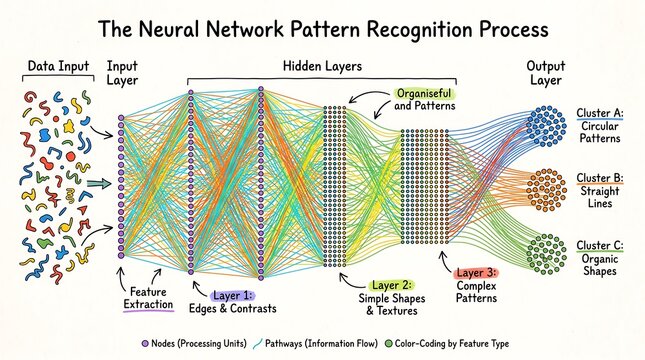 Educational Diagram Illustrating the Neural Network Pattern Recognition Process.