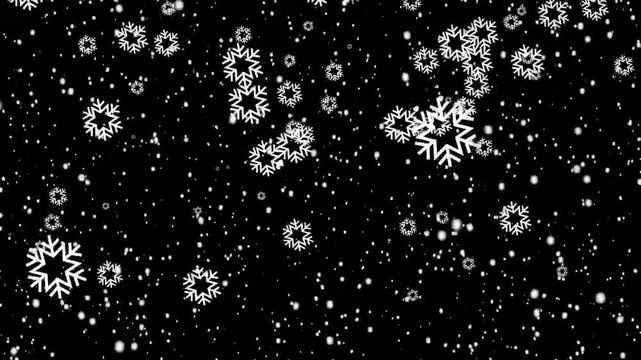 Snow falling transparent background, snow animation loop. snow flakes Isolated snowfall overlay.
