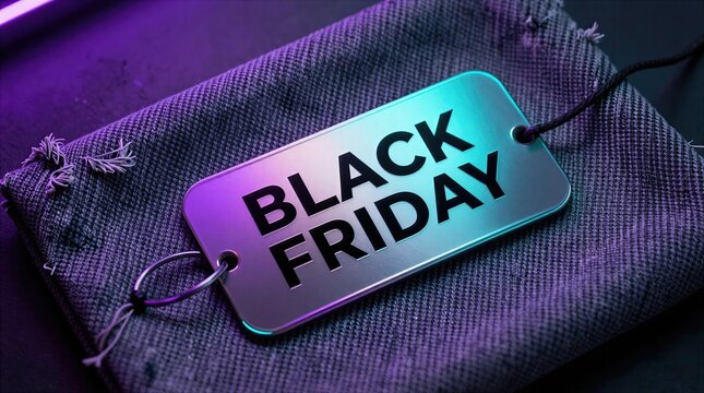 Shopping tag shows Black Friday sale message on fabric background