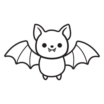 Cute bat flying outline icon for halloween party coloring page kids animal design.

