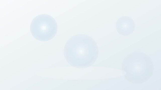 Floating translucent spheres gently drift across this minimalist white background in a smooth animated video clip of digital motion graphic