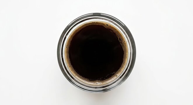 Top view of black coffee in a glass.