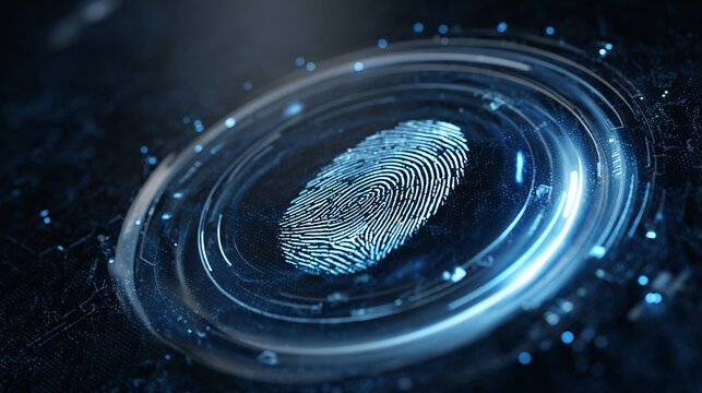 Biometric sensor glowing with blue light captures a unique fingerprint to ensure authorized access for individuals navigating restricted virtual platforms and sensitive online account portals.