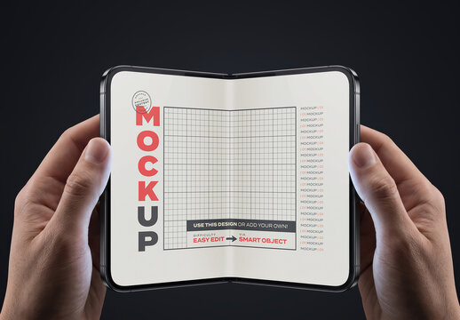 Hands Holding Foldable Dual Phone Inside Screen Mockup