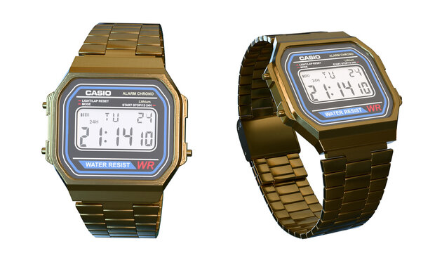 Gold Classic Casio Watches isolated on white background