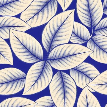 Close-up of a cluster of large, cream-colored leaves with dark blue veins, on a deep blue background.