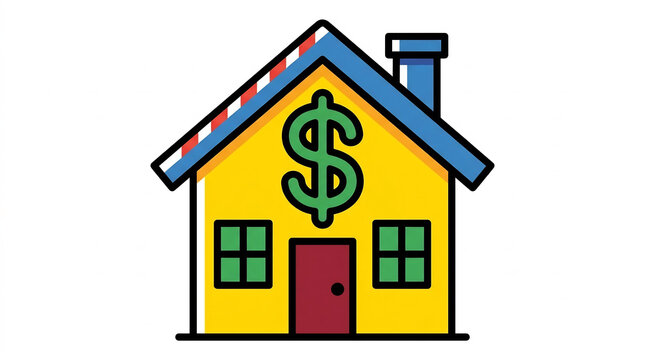 Ikon investasi rumah dengan simbol dollar untuk finansial properti