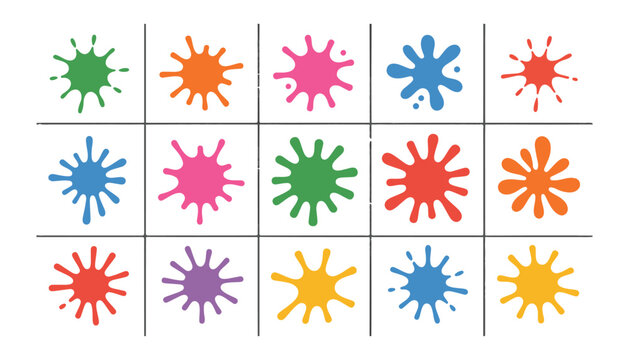 Colorful paint splashes in tic tac toe grid for art projects and game designs.