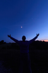 Amateur astronomer enjoying observing stars, planets, Moon and other celestial objects. © astrosystem