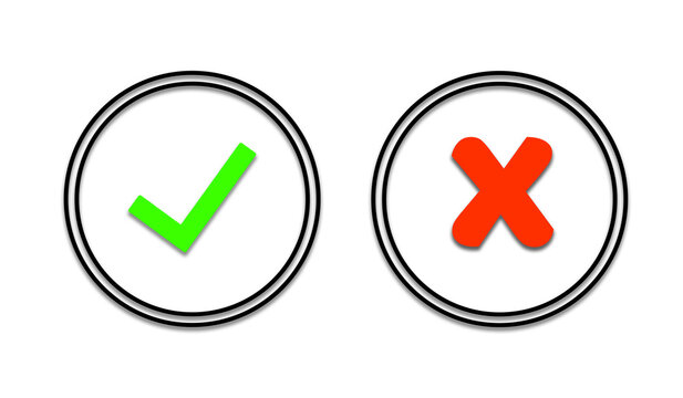 Circular Tick and Cross Mark Icons Vector, Round Check and X Symbols for Yes No, Correct Wrong Transparent Background