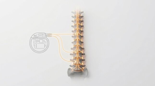 Spinal Cord Stimulator Implant Illustration Showing Lead Placement for Chronic Back Pain Relief