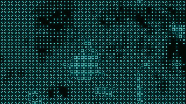 Retro digital pixel grid animation, abstract green halftone pattern background, vintage computer terminal screen effect