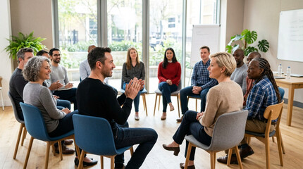 Obraz premium Diverse Group of Professionals Participating in a Collaborative Workshop and Team Building Session in a Modern Office