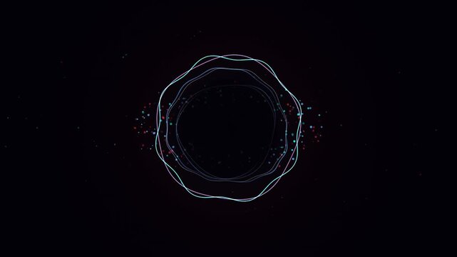 Futuristic audio waveform circle on black background, digital sound wave visualizer, abstract glowing music frequency ring