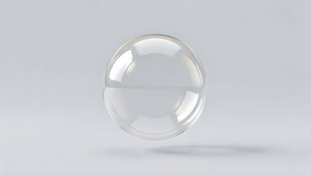 Clear glass sphere reflects light against a neutral gray backdrop
