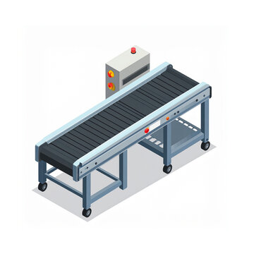 Portable Conveyor Belt for Warehouse Package Handling, Isometric Vector Illustration