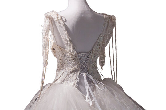  Back View of Wedding Dress Corset Lacing with Pearls on Mannequin Cutout