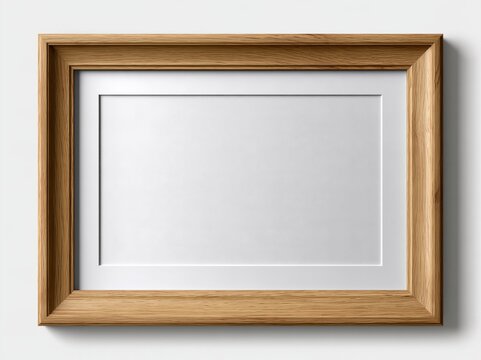 Blank oak wood picture frame with white mat for artwork mockup