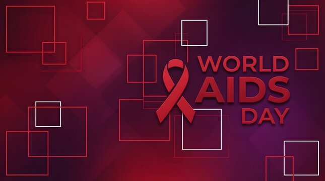 World aids day awareness ribbon with abstract geometric background in shades of red