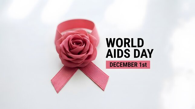 Red ribbon awareness symbol for world aids day with text on white background