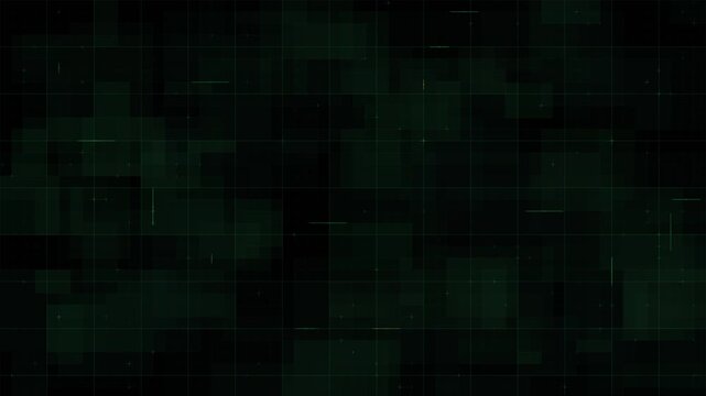 Dark green data grid with flickering neon accents looping