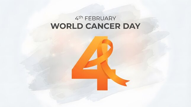 World cancer day awareness ribbon with abstract watercolor background and text