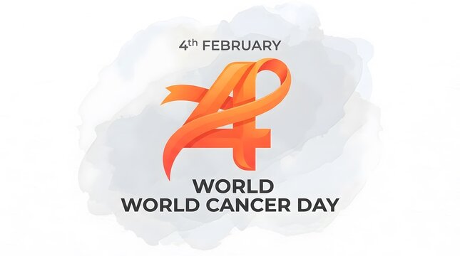 World cancer day awareness ribbon illustration with watercolor background and date