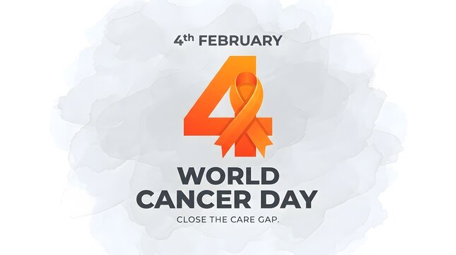 World cancer day awareness ribbon with a prominent number four and text
