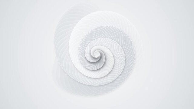 Minimalist white spiral background, abstract geometric swirl motion graphic, clean corporate presentation backdrop