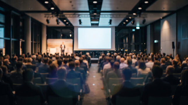 Large audience attending a presentation or event in a modern auditorium setting