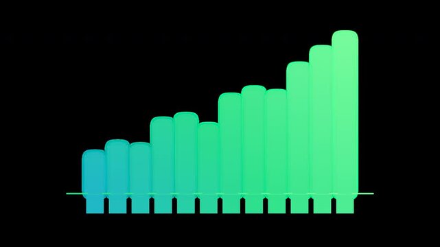 Animated green bar chart with bars increase up seamless loop motion on transparent background
