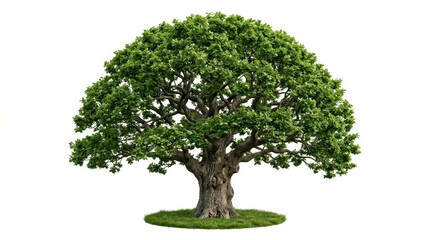 Obraz premium Large Majestic Oak Tree with Lush Green Foliage Isolated on White Background for Nature and Environment Concepts