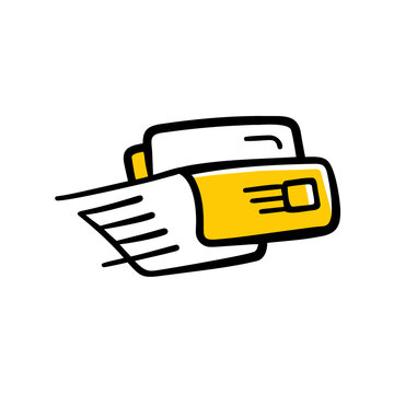 Credit card swiping through a reader for payment processing doodle.
