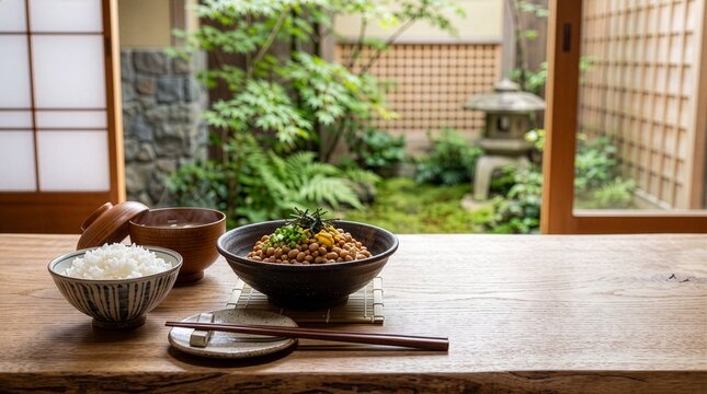 和室の納豆ご飯