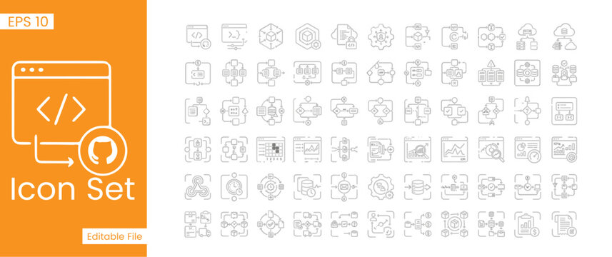 Web Coding Development and Software Engineering Line Icon Set Vector Illustration