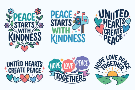 A vibrant collection of inspirational vector designs promoting peace kindness unity and love perfect for spreading positivity and harmonious messages