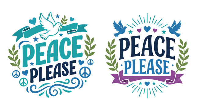 These vibrant and colorful vector illustrations showcase the powerful message of peace beautifully designed with floral elements and inspiring typography for a