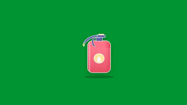 Red oil industry fire safety extinguisher dripping chemical liquid in a looping 2D flat vector animation centered on chroma key green screen background