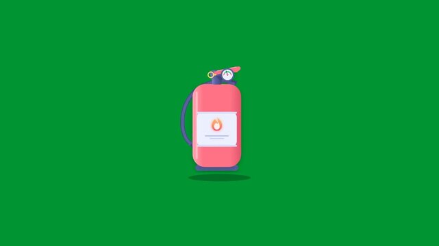 Red oil industry fire extinguisher safety equipment hovering and floating in smooth animation loop on green screen background rendered in minimal flat vector graphic art