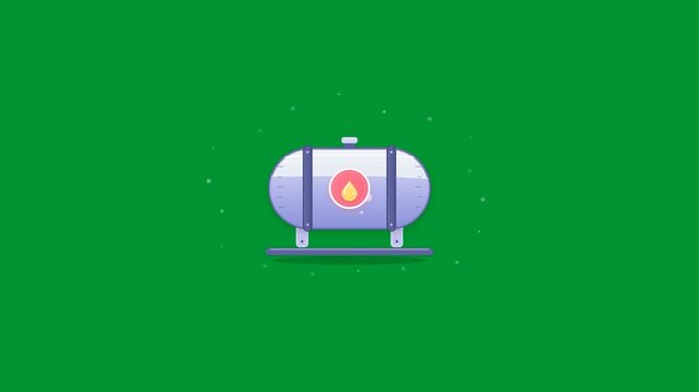 industrial oil industry storage tank reservoir with fuel drop icon smoothly animating in seamless loop centered on green screen background in flat 2D graphic style