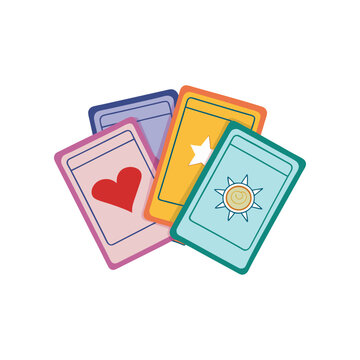 Colorful vector illustration of affirmation cards with simple icons like heart, star, and sun, arranged in a playful cluster, Affirmation cards with simple icons and solid color outlines