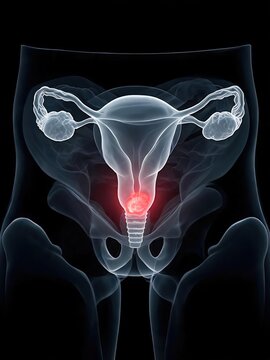 Cervical Cancer 3D medical illustration showing malignant tumor lesion in human cervix anatomy
