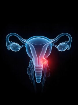 Cervical Cancer 3D medical illustration showing malignant tumor lesion in human cervix anatomy