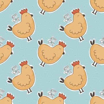 seamless pattern with cartoon chicken. colorful vector for kids. hand drawing, flat style. baby design for fabric, print, textile, wrapper