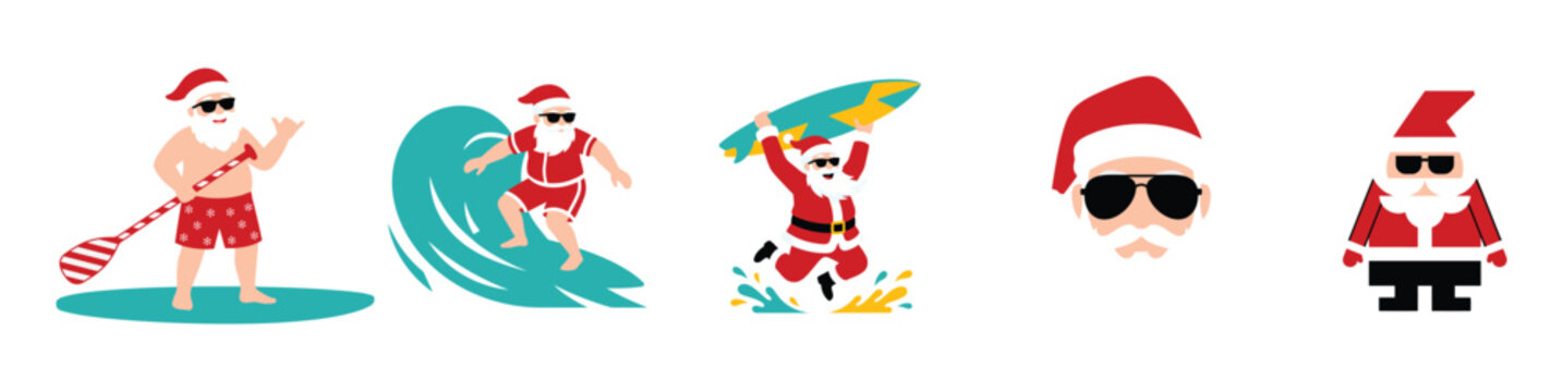 Set of cool santa claus characters with sunglasses