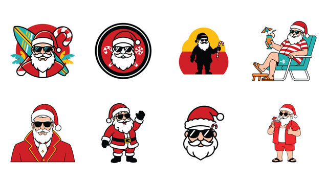 Set of cool santa claus characters with sunglasses for christmas holidays
