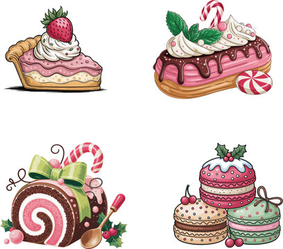  Pink Christmas Clipart Set with Candy Cane, Sleigh, Sweaters and Holiday Decorations

