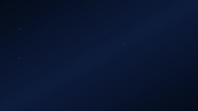 Digital circuit board animation displaying glowing electrical currents moving across complex dark blue background surfaces in high quality motion footage